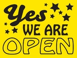 YES WE ARE OPEN- yellow background 