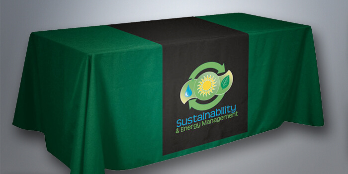 Custom table throws for farmers markets and event spaces